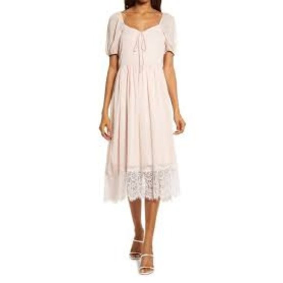 Chelsea28 Dresses & Skirts - Chelsea28 Chiffon and Lace Dress in Pink Smoke Midi NWT